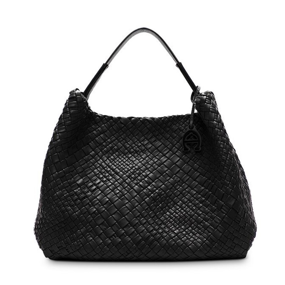 Etienne Aigner Black Woven Leather Hobo Bag